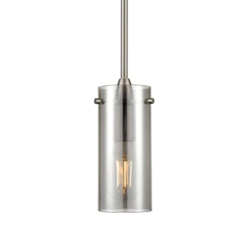 Linea Modern Brushed Nickel Pendant Light - Small Polished Smoke Glass Effimero Pendant Adjustable Hanging Lighting Fixture For Kitchen Island, Over Sink And Bathroom #TOP14