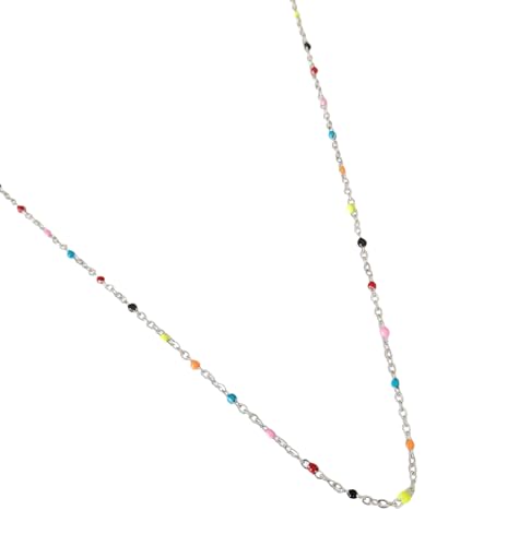 Collier perles émail artisanal - Collier fin chaine acier inoxydable argent - Collier court ras de...