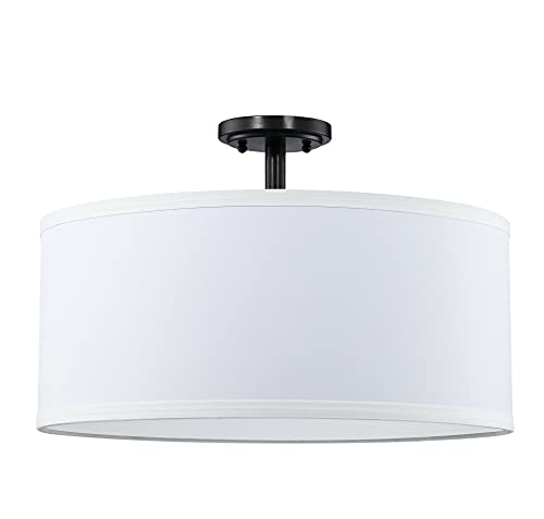 One-Day Sale: Up to 80% Off 20“ 3 Light Off White Fabric Drum Shade semi Flush Mount Ceiling Light PS Diffuser with Oil Rubbed Bronze Finish, Chandeliers Shade