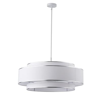 Aiwen 30.71 Inch Large Drum Chandelier, 6-Light 3-Tier Modern Farmhouse Pendant Light with White Fabric Shade, Dimmable Ceiling Fixture for Dining Room, Living Room, Entryway