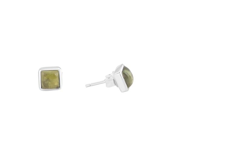 Boucle d'oreille puce péridot naturel argent 925 coussin - 3