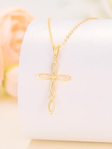 14K Solid Gold Necklace for Women Cross/Infinity/Heart/Rose/Sunflower/Celtic knot Cross Pendant Necklaces Religious Christian Jewelry Gifts for Her Mom Grandmother Christmas Birthday Anniversary2