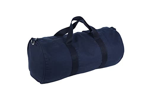 Tag&Crew Lightweight Solid Round Duffle Multifunctional Foldable Canvas Carry-on Gym Bag with Adjustable & Detachable Shoulder Strap Metal Accessories - Navy Blue2