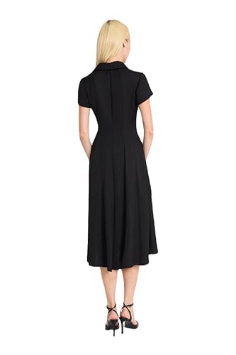 Short Sleeve Button-Front Midi Versatile Knee-Length Flared Skirt-Work Dresses for Women3