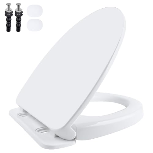 Image of SS124 Toilet Seat Replacement Compatible with TOTO, Cotton White | Elongated Soft Close Toilet Seat for SS124, Transitional Slow-close & Heavy Duty, with Universal Toilet Bolts and Nuts,