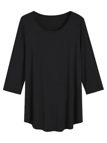 Latuza Women's Bamboo Viscose Pajama Tunic Top 3/4 Sleeve Sleep T-Shirt XL Black