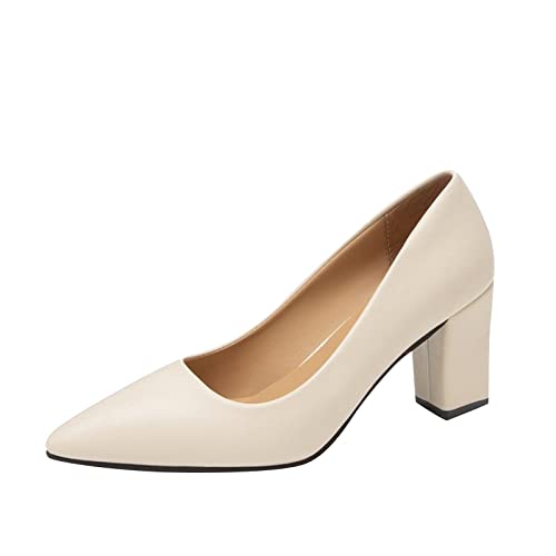 FGUUTYM Sandalias de tacón alto con tacón de bloque para mujer, frente cerrado, zapatos de boda, zapatos de tacón, sandalias adecuadas para bailes de salón modernos, banquetes y actuaciones, beige, 41
