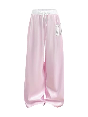 WDIRARA Girl's Side Striped Baggy Sweatpants Elastic Waist Wide Leg Workout Athletic Track Pants