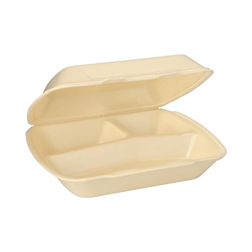 200 Menüboxen mit Klappdeckel, XPS 3-geteilt 7,5 cm x 24,3 cm x 20,8 cm creme