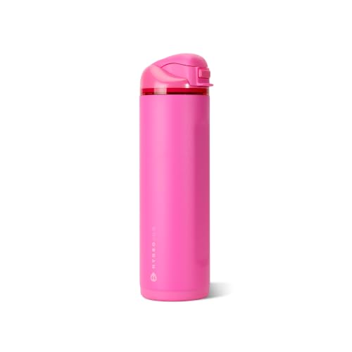 HydroJug Ease2o Water Bottle with Straw & Chug Lid, Stainless Steel, Vented Cap to Help Reduce Pressure, Water-Level Window, Cup Holder Friendly, Non-Slip Base – 24oz, Razzle