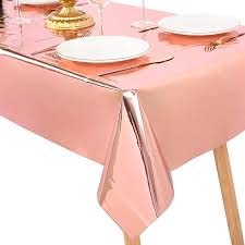 Image of Crackles Rectangular Rose Gold Shiny Metallic Tinsel Foil Solid Color Reusable Table Cover 1.37mX1.83m for Indoor Outdoor Party Birthday,Wedding,Thanksgiving,Christmas,Buffet Parties,Camping