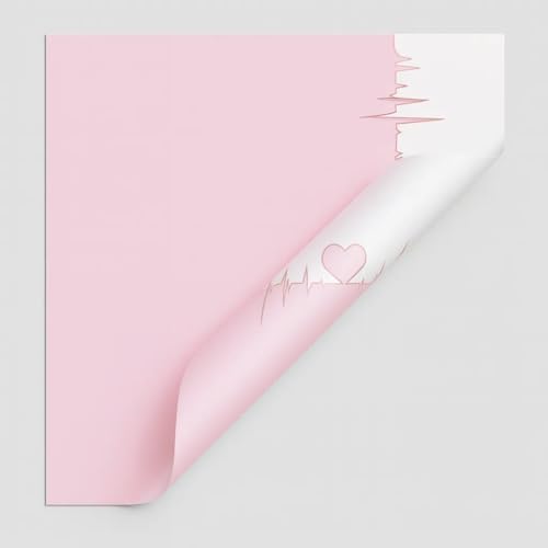 Image of Oasis - 20 Sheets Korean Style Waterproof Premium Bouquet Wrapping Sheet (58cm x 58cm, 60 Microns) | HeartBeat Border Design, Giftwrap for Flowers & DIY Gift Wrapping Paper For Valentines Day (Pink)