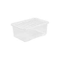 TENLITE PACK OF 2 Large Storage Box with Lid Strong Plastic Stackable Nestable Container Home Office Clear (45 Litre)
