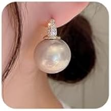 Jumwrit Dainty Golden Pearl Earrings Boho Round Pearl Drop Dangle Earrings Rhinestone Small Huggie Hoop Earrings Vintage Earrings Accessories for Women