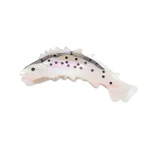 Fish-Shaped Hair Claw Clip, Pearlescent White with Dotted Design Hair Accessory for Women Girls Gift, Shark Tooth Grip, 5 Inch