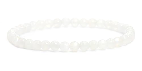 LAKADA Echtes Mondstein Edelstein Armband mit runden 4mm Perlen - verschiedene Längen - Heilstein Schutzstein Edelsteinarmband Glücksbringer Talisman Geschenk (Mondstein 18CM)