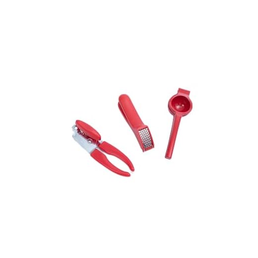 KIT ABRIDOR DE LATAS, ESPREMEDORES DE ALHO E LIMÃO 3 PÇS VERMELHO - OIKOS