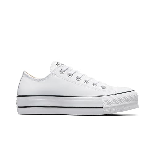 Converse Women's Chuck Taylor All Star Lift Platform Leather Low Top, White/Black/White, 5
