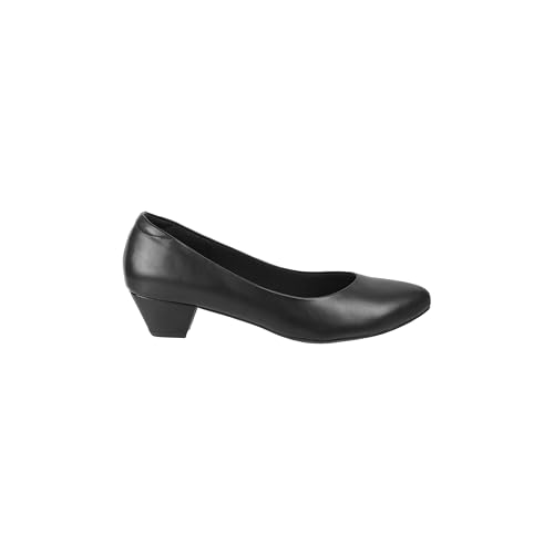 Image of Mochi Women Black Synthetic Pointed Toe Mid Heel Pumps with Bow Detail, Slip On Formal Office Wear Shoes