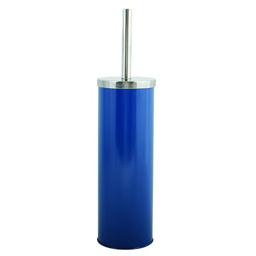 MSV - Brosse WC avec Support - INOX & Acier - pour Stockage Douche et Accessoires de Bain - Ø 10 x 40 cm - Bleu Foncé - Idéal pour Produits de Soins...