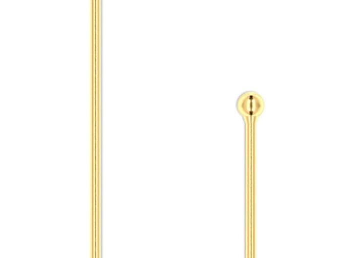Head Pin, 10 Gold Plated Brass 23Gauge Ball Pins 2 Inches Long w/ 1.5mm Ball Tip