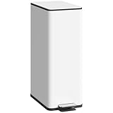 HOMCOM 5.3 Gallon/20 L Garbage Can, Fingerprint-Proof Stainless Steel Kitchen Trash Can with Soft-Close Lid and Foot Pedal, Slim Garbage Bin for Living Room, Home Office, White