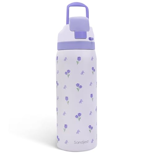 Image of Tulip Insulated Stainless Steel Water Bottle with Straw for Sports and Travel, 32oz, Gifts for Women Girls Friends Teens Birthday Christmas (Purple)