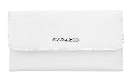 Flora co - Portefeuille Femme Rabat Tout-en-Un - Porte-chéquier Porte-Cartes Monnaie 3 en 1 - Compagnon Zippé 3 Volets Grande Capacité Fourre-Tout - Original Mode Tendance - Blanc Cover