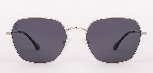 Image of VINCENT CHASE EYEWEAR Polarized and 100% UV Protected | Branded and Stylish Sunglasses | Shiny Silver - Grey Full Rim Pilot | For Men & Women | Medium | VC S18687