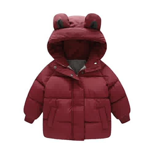 Toddler Kids Baby Boys Girls Winter Warm Solid Coats Ears Hooded Padded Jacket Outwear Toddler Winter Jackets for Girls