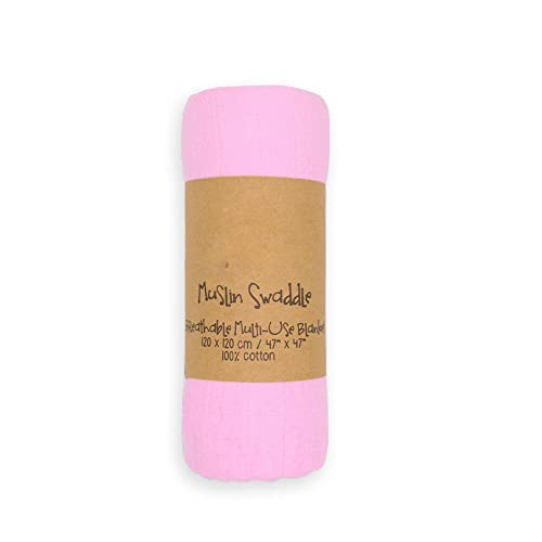 Chickwin Mussole Neonato di Cotone Morbido, Copertine Avvolgenti Mussola Tinta Unita Estate Grande, Ideali Come Asciugamani Copertine Lenzuolini per Culle e Carrozzine (120x120cm,Rosa)