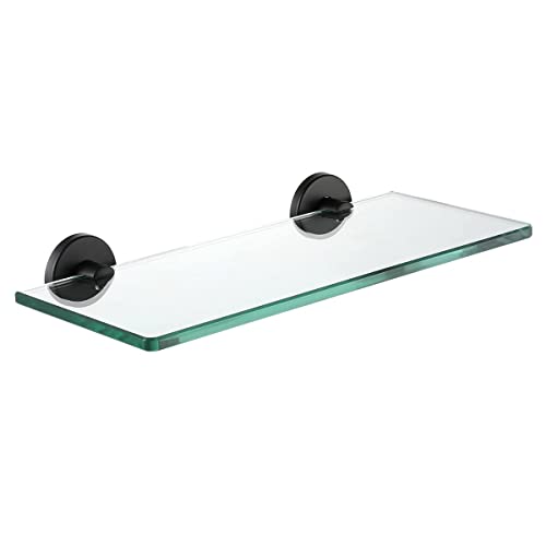 Jqk Bathroom Glass Shelf Black, Tempered Glass Shower Storage 12 By 5 Inches, 304 Stainless Steel Matte Black Wall Mount, Tgs101L12-Pb #TOP15