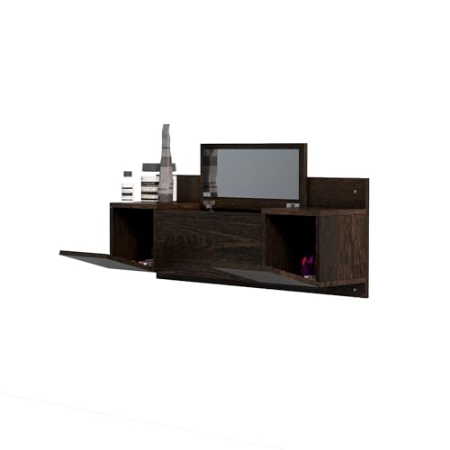 Image of Bniture Engineered Wood Wall Mount Dressing Table with 2 Door, Mirror and Huge Storage Space | Wall Mount Vanity (Flower Wenge, HXDR109)