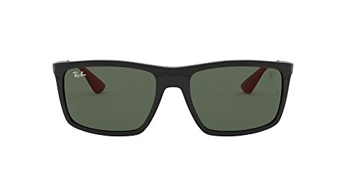 Ray-Ban Men's RB4228M Scuderia Ferrari Collection Rectangular Sunglasses, Black/Dark Green, 58 mm