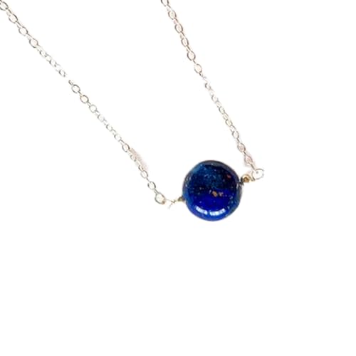 Cadeau ideal collier en lapis-lazuli naturel bleu et pendentif rond 15mm en argent