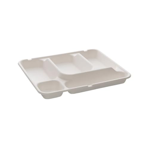 200 Plateaux repas en fibre végétale 5 compartiments sans couvercle 24 * 29,5 * 4,7cm