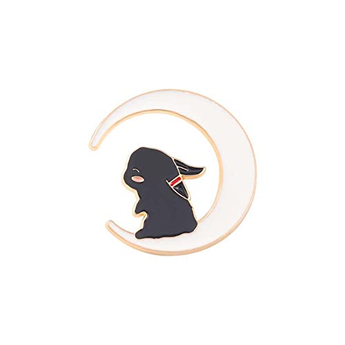 Sudemota Broche Pins, Chen QingLing Lapin Badge Broche Broche Noir Blanc Lapin Lune Étoile Tissu Épinglette Badge Dessin Animé Animal Couple Bijoux Cadeau Cosplay Prop (Color : Nero)