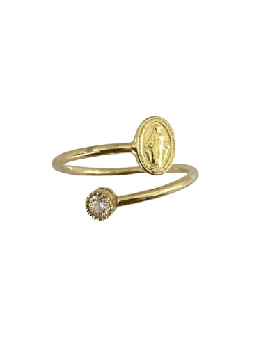 Bague Vierge Miraculeuse argent sterling zircone or 18k femme anneau ajustable