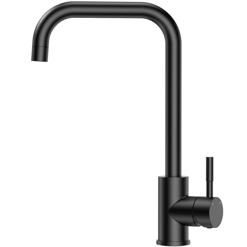 Grifo Cocina Negro, CECIPA Grifos Cocina Fregadero Giratorio 360°, Grifo Negro Cocina Agua Caliente y Fría de Acero Inoxidable, Torneira Cozinha Resistente a la Corrosión