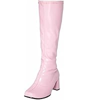 Golden Beads Ladies Womens Fancy Dress Party Go Go 1960s & 1970s Retro Look Girls Shoes | Lady Costume Heels Boots Zip Closure In Patent Colors Mid Block Heels 2.5inch Size 3uk - 12uk