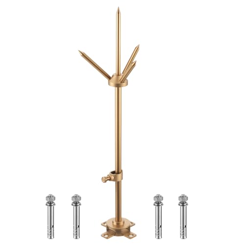 Brass Copper Lightning Rod Kit 1.64 ft Pure Copper Lightning Rods Removable with Down Conductor Clamp Three-pole Protect Electrical Equipment Tin House Tower Tank Roof Barns Building Industrial Safety
