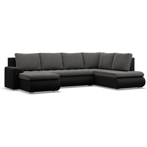 Mebligo - Ecksofa mit Schlaffunktion und 3 Bettkasten FORESTA 300x89x200 (BxHxT) Dunkelgrau + Schwarz - Ottomane Rechts Eckcouch, Couch U Form, Sofa Wohnzimmer, Sofas & Couches, Eckschlafsofa