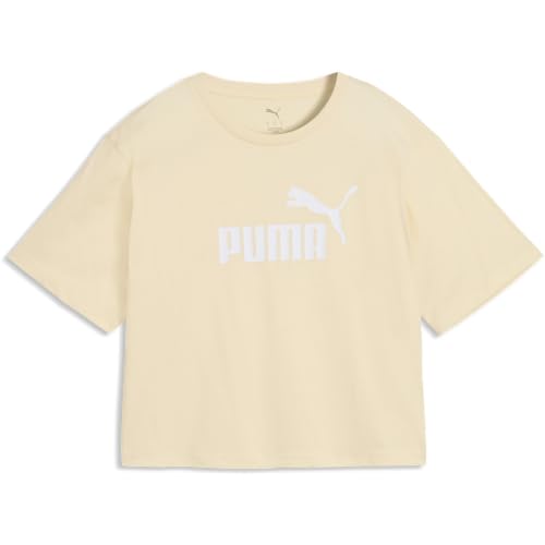 Image of PUMA Essential Cropped Nº1 Logo Relaxed Short Sleeve T-Shirt XS Beige