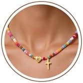 Laeclily Colorful Initial Necklaces for Women Beaded Choker Necklace for Girl Cr