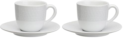 Avet Spain Juego de Tazas para Café con Plato, Gres, Blanco, 6.8x6.82x6 cm, 6 Unidades (Paquete de 2)