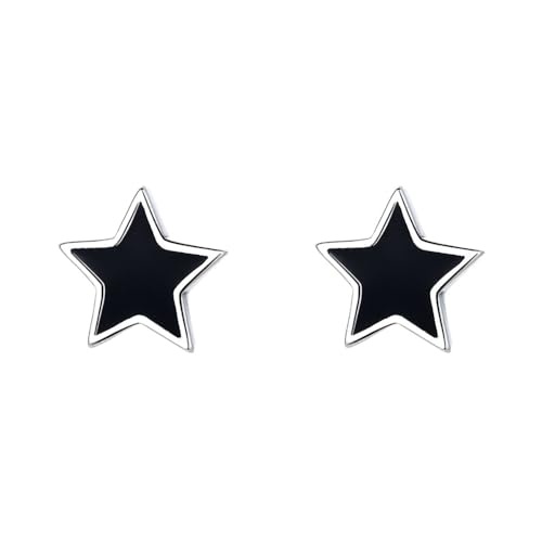 Boucles d'oreilles pentagramme en argent sterling 925 avec finition noire