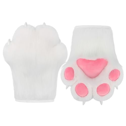 MANYU ZONES Faux Fur Wolf Paw Gloves - Realistic Furry Paws with Plush Lining Non-Slip Rubber Pads for Cosplay Halloween and Winter Warmth - Cat Paws & Paw Gloves for Adults & Teens