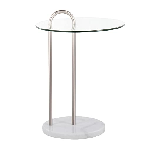 Lumisource Modern Home Decorative Furniture Claire Contemporary/Glam Side Table In White Marble And Brushed Nickel With Clear Glass Top #TOP1