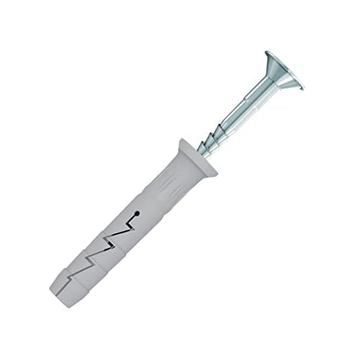 M5 Impacto Anclas, Tacos de Clavo 5x50mm con tornillos de cabeza avellanada 3.5x55mm, Clavo en Anclajes de Pared con Cabeza Avellanada Phillips para Hormigón, Piedra, Ladrillo, Bloque(200 piezas)