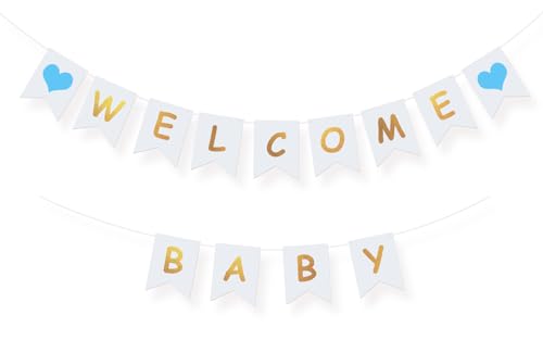 Koliphy Guirlande Welcome Baby, Deco Welcome Baby Banderole pour Baby Shower, Réception à Domicile, Baby Shower, Decoration Anniversaire pour Garçon(Bleu)